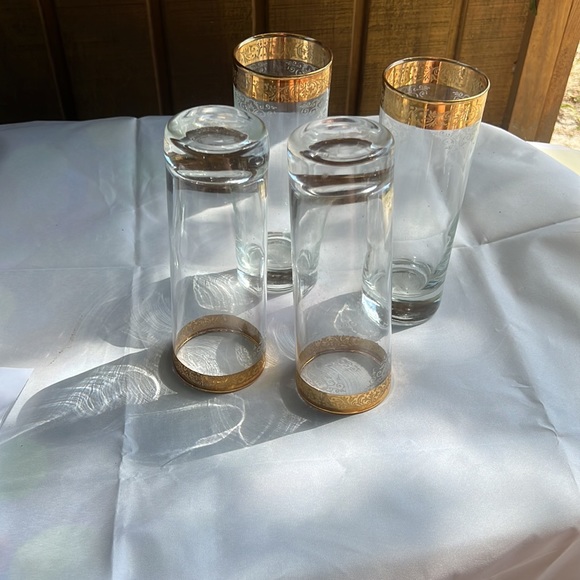 Cellini Crystal Gold Gilded Needle Etched Highball Glasses  4 Pcs - Picture 4 of 4